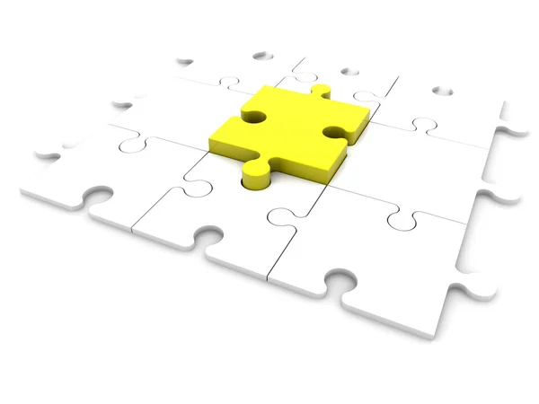 Yellow puzzle piece on white puzzle pieces — Stock Photo, Image