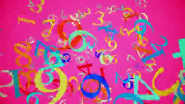 Падение номера в различных цветах на розовый — стоковое видео