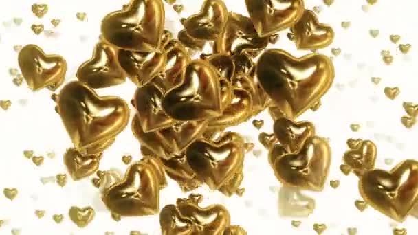 Flying corazones de oro en blanco — Vídeo de stock