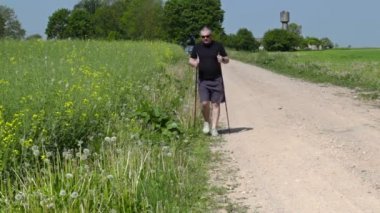 Uzun yürüyüşe çıkan kimse baston yaz kırsal yol ile 