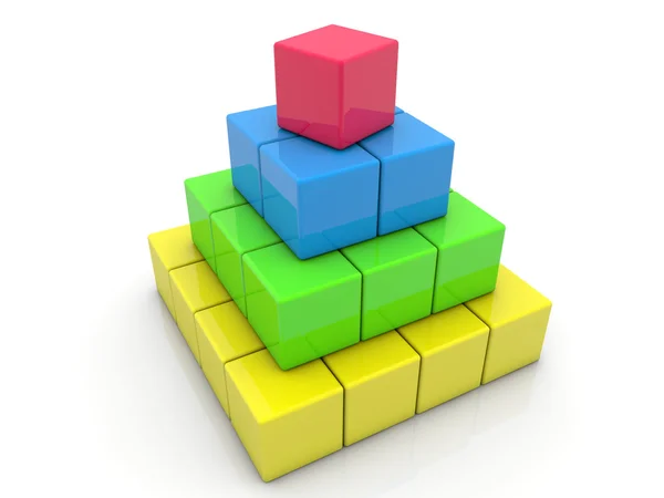 Speelgoed kubussen geassembleerd in de piramide op wit — Stockfoto