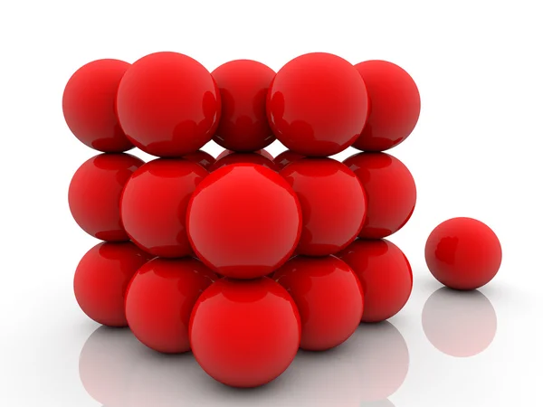 Bolas vermelhas empilhadas aleatoriamente no branco — Fotografia de Stock