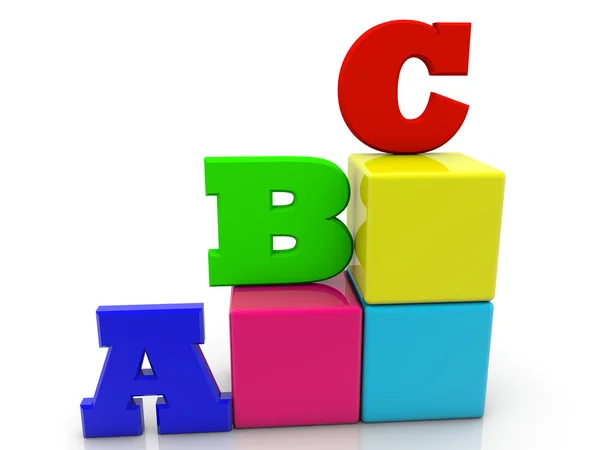 Cubes de jouets avec lettres A, B, C sur blanc — Photo