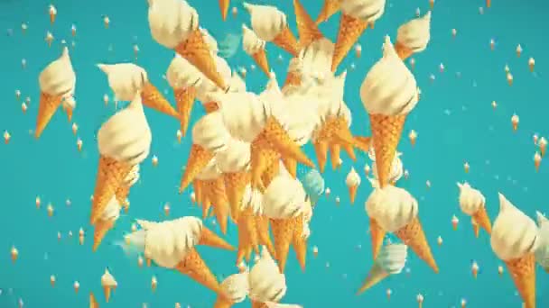 Flying ice creams on blue — Stock Video