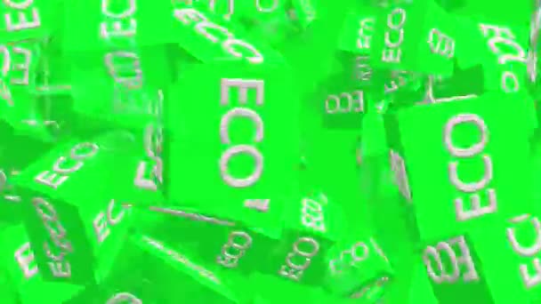 Flying green cubes with inscription ECO — Stock Video