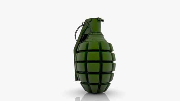 Rotating hand grenade in green on white — Stock Video