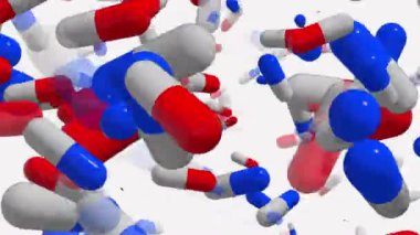 Beyaz üzerine kırmızı ve mavi renklerde uçan hapları 