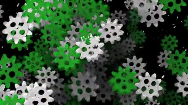 Obracanie, pływające pod koła zębate w kolorach bieli i zieleni — Wideo stockowe