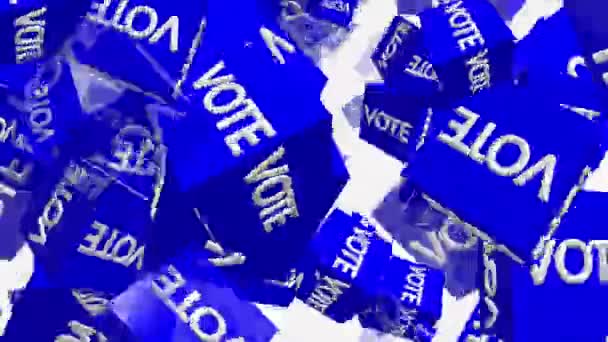 Voando cubos azuis com inscrição Vote no branco — Vídeo de Stock