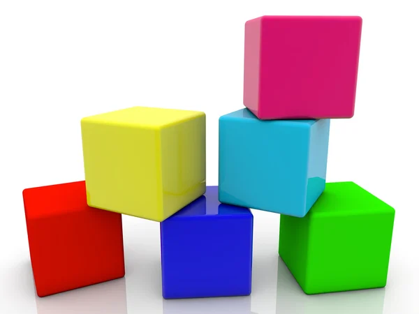 Cubos de juguete en seis colores en blanco —  Fotos de Stock
