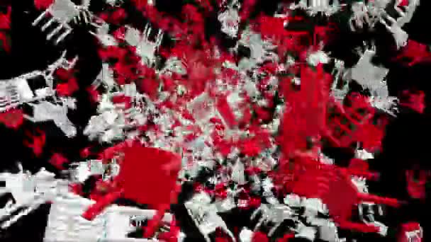 Chaises volantes aux couleurs blanches et rouges sur noir  