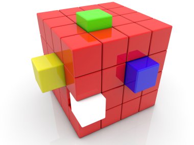 Kırmızı küp ile renkli yansımalar