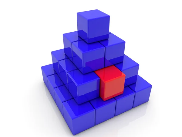 Gestapelde speelgoed kubussen in piramide in blauwe en rode kleur op wit — Stockfoto
