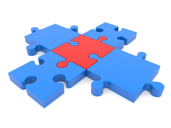 Croce di pezzi puzzle nei colori blu e rosso — Foto Stock