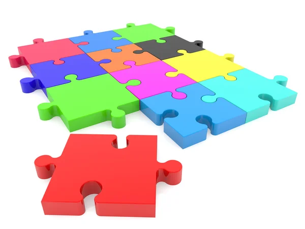 Pedaços de puzzle em várias cores com — Fotografia de Stock