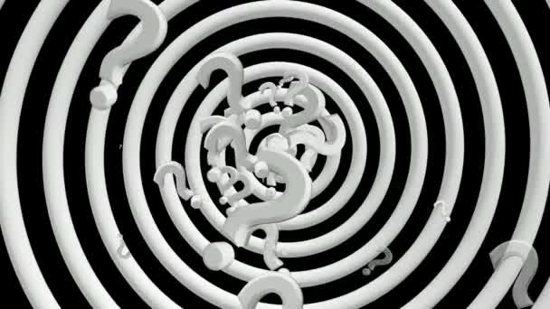 Question marks with rotating spiral in white — Stock Video