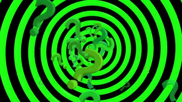 Question marks with rotating spiral in green color — Stock Video