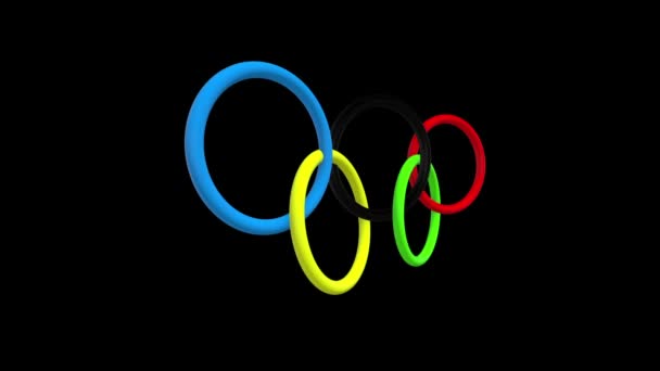 Olympische ringen op zwart — Stockvideo