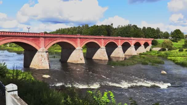 Antiguo puente de piedra sobre el río en verano — Vídeo de stock