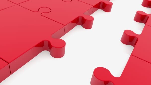 Puzzle pieces in red with one missing between — Stock Video