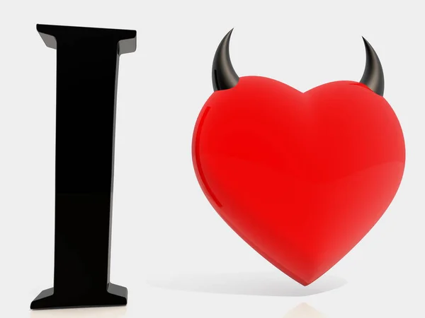Begreppet Jag Älskar Med Behornade Djävlar Hjärta — Stockfoto