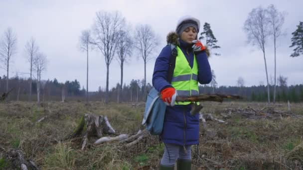 Donna Ingegnere Condizione Controllo Rinnovamento Foresta — Video Stock