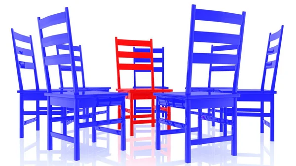 Conceito Cadeiras Vermelhas Azuis — Fotografia de Stock