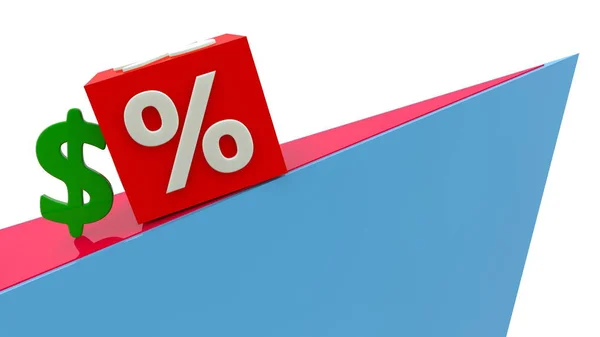Concepto Cubo Rojo Con Porcentaje Signo Dólar — Foto de Stock