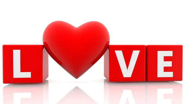Rött Hjärta Mellan Kuber Med Kärlek Koncept — Stockfoto