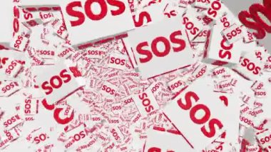 SOS kavramına sahip uçan beyaz küpler