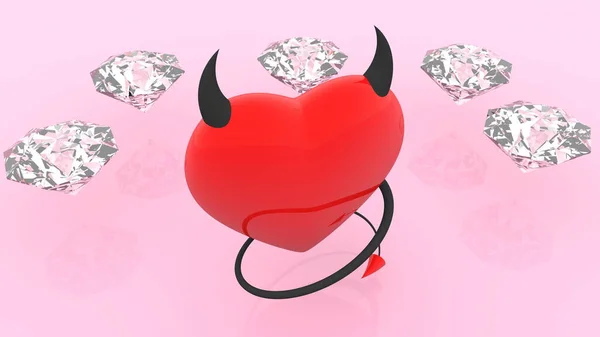 Concept of Devil\'s heart with gems around