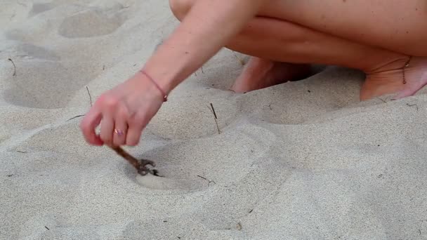 Mulher relaxante na praia — Vídeo de Stock