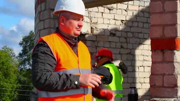 Construction Engineer with cup of coffee — Stock Video