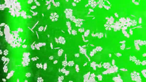 Yeşil arkaplanda kar taneleri — Stok video
