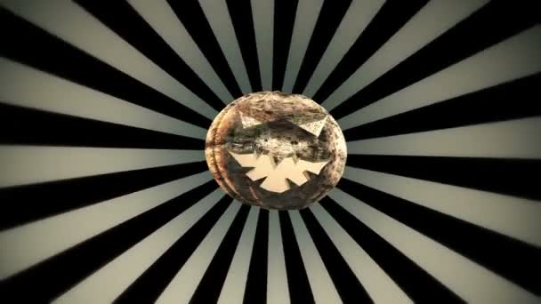 Абстрактная тыквенная голова над вспышкой солнца в черном цвете — стоковое видео