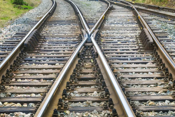 Railway track lines before the rail station — Stock Photo, Image