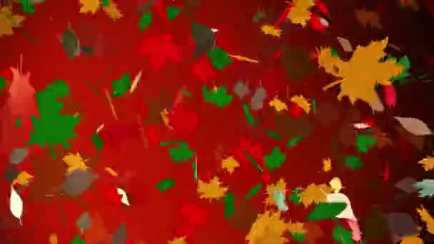 Folhas de outono abstratas em um fundo vermelho — Vídeo de Stock