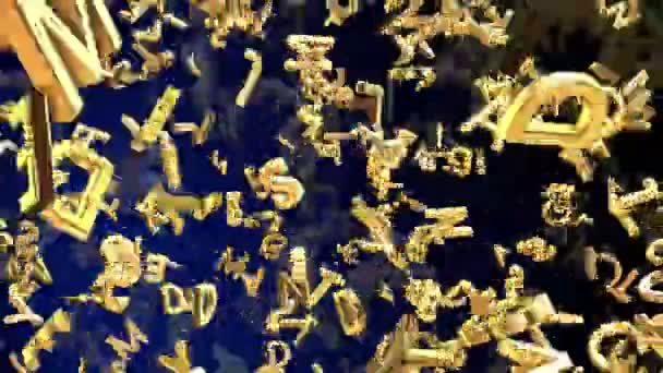 Verschiedene Buchstaben in Goldfarbe gemischt — Stockvideo