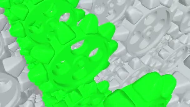 Engranajes giratorios abstractos en colores blanco y verde — Vídeos de Stock