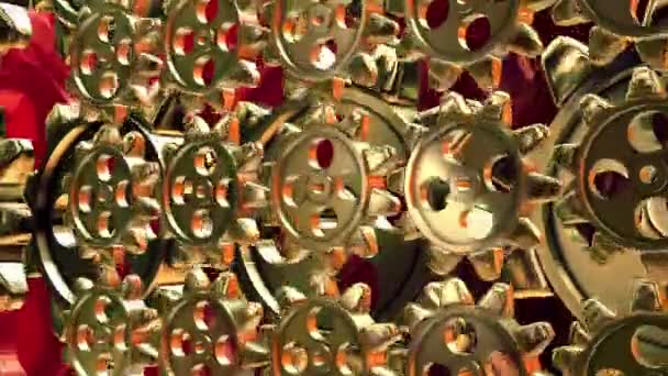 Abstract roterande kugghjul i guldfärg — Stockvideo