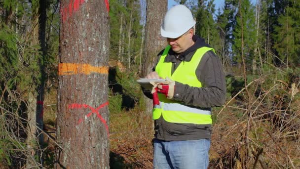 Oficial Florestal fazendo anotações — Vídeo de Stock