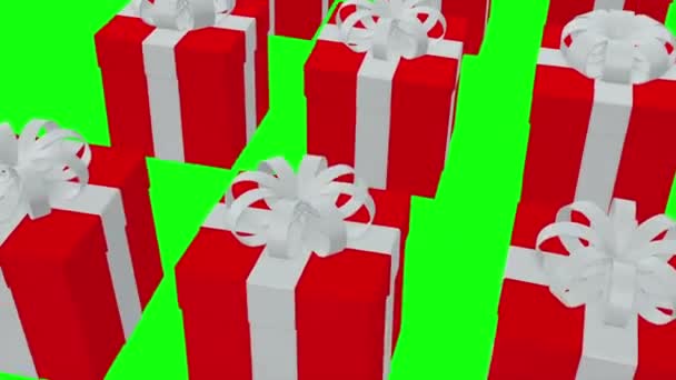 Ajándék piros dobozok egy zöld háttér — Stock videók