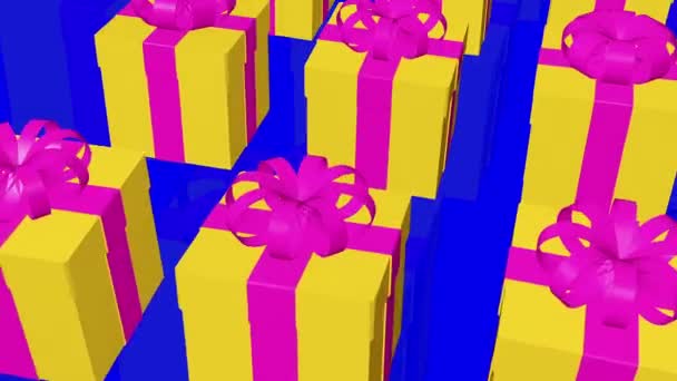 Scatole regalo gialle su sfondo blu — Video Stock