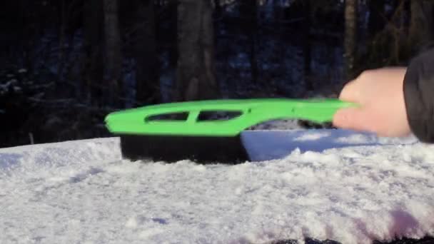 Homme nettoie avec brosse la voiture — Video