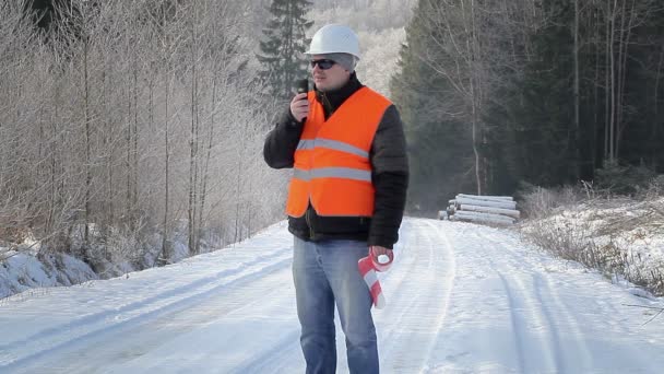 Forest inspector on road — Stock Video