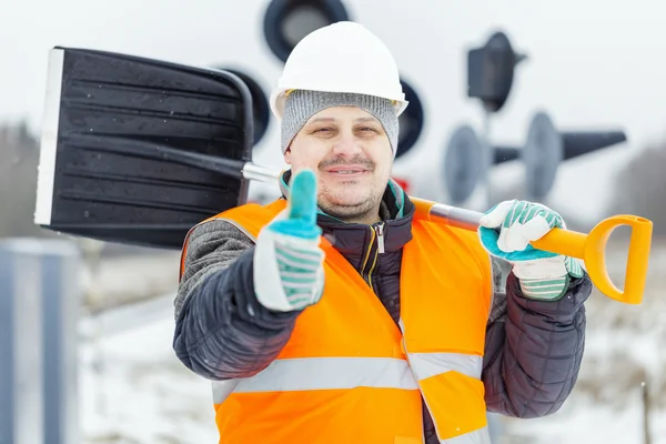 Worker near railway — Stock Photo, Image