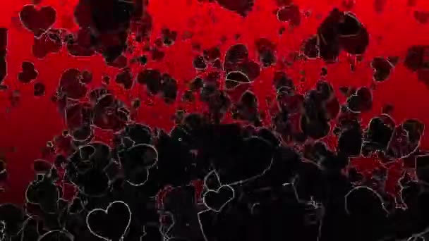 Corazones negros abstractos sobre un fondo rojo oscuro — Vídeo de stock