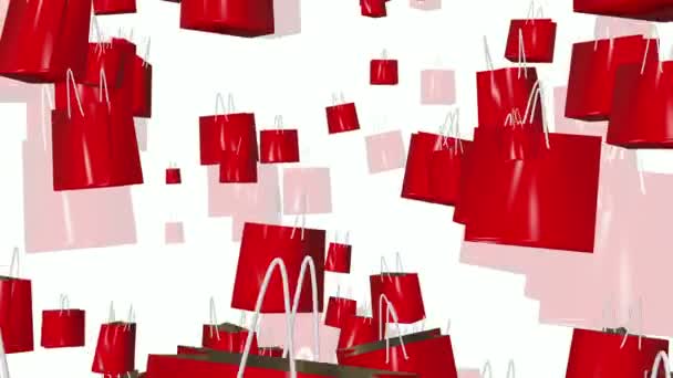 Bolsas de compras en rojo sobre blanco — Vídeo de stock