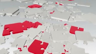 Düşüyor, soyut puzzle parçaları beyaz ve kırmızı olarak döndürme