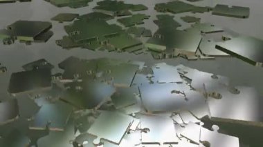 Düşüyor, soyut puzzle parçaları metal renkli döner